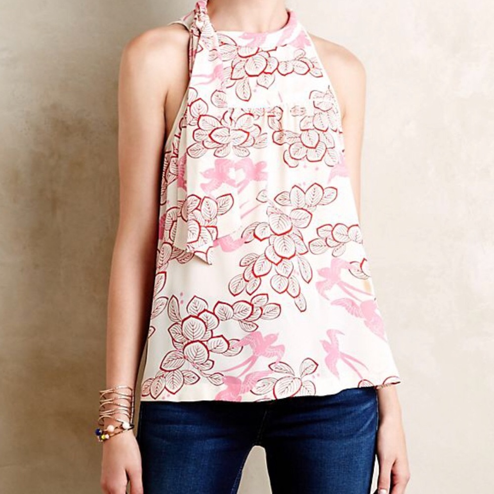 Anthropologie Maeve Elata Bird tie neck tank